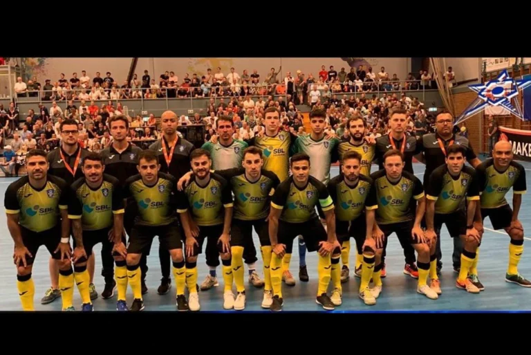Official team line-up at the UEFA Champions League Futsal — representing structured preparation, international experience, and exposure to elite tactical and physical demands.
